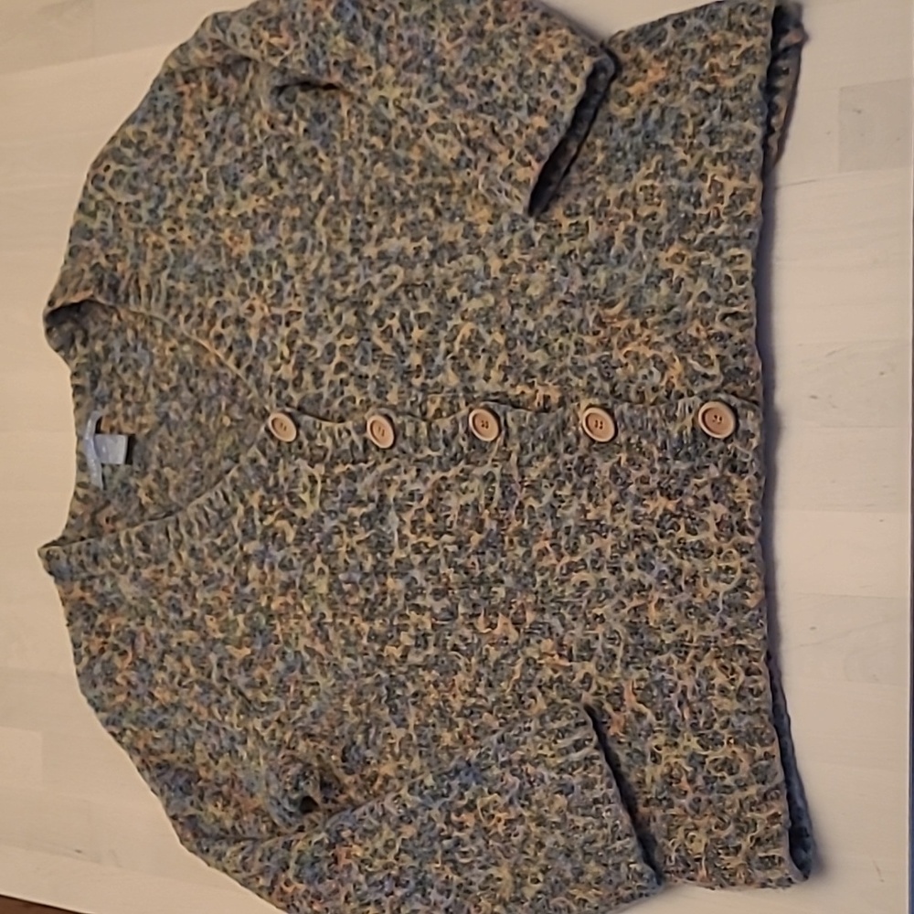 EUC Y2K Carrol Reed Textured Multi Colored Cardigan with Wooden Buttons